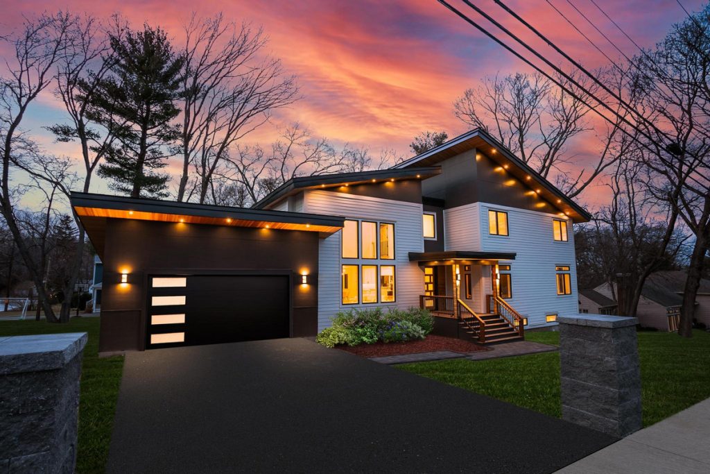 Luxury Home Builders Arlington MA Modern Landscaped Front Yard