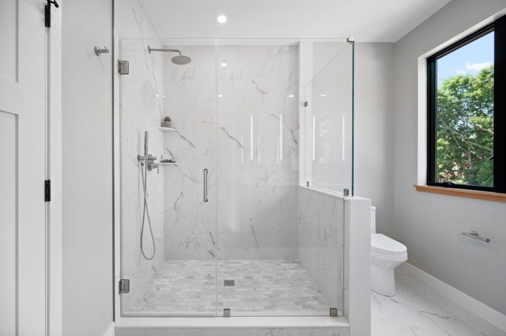 Custom Home Builders Belmont MA Large Glass Shower