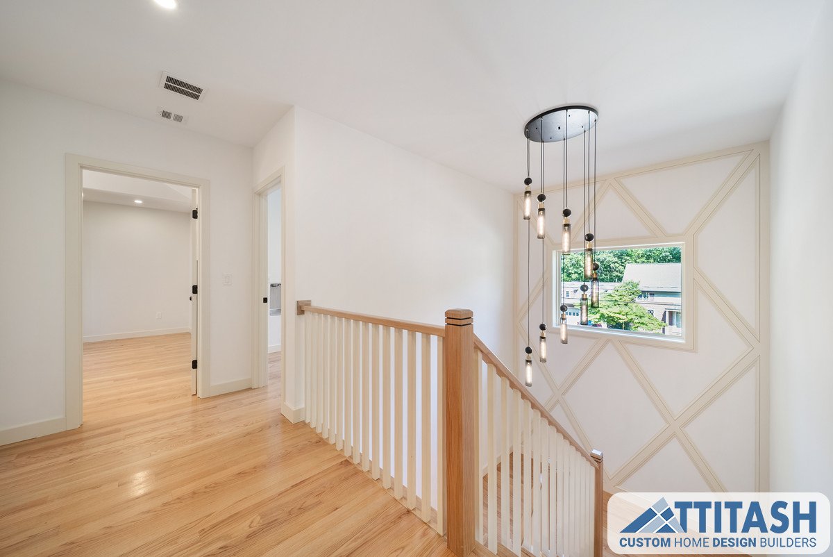 Custom New Construction Home in Lexington MA- Stairway Feature Wall