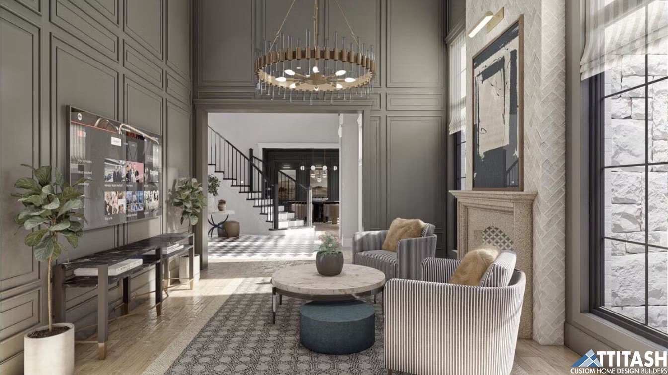 Ridge Chateau Home Design Attitash Custom Homes- Cozy Sitting TV Room