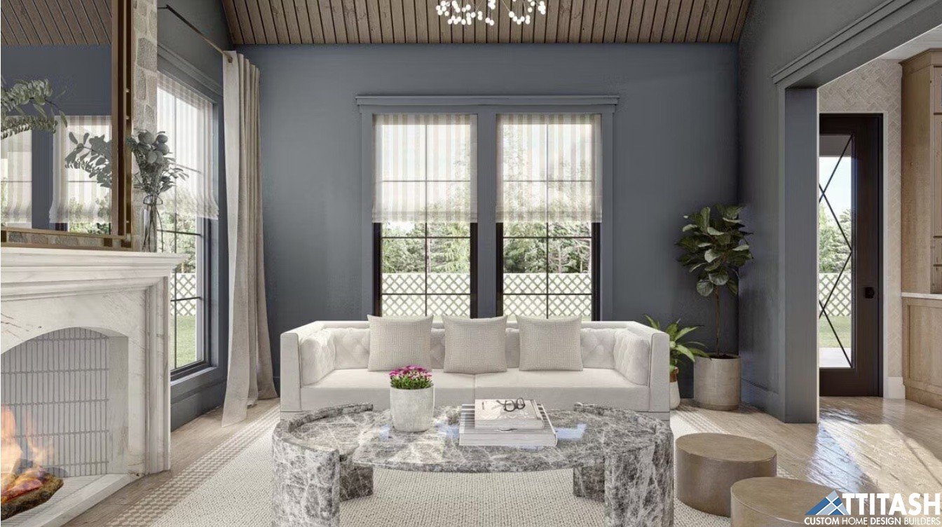 Ridge Chateau Home Design Attitash Custom Homes- Living Room With Fireplace