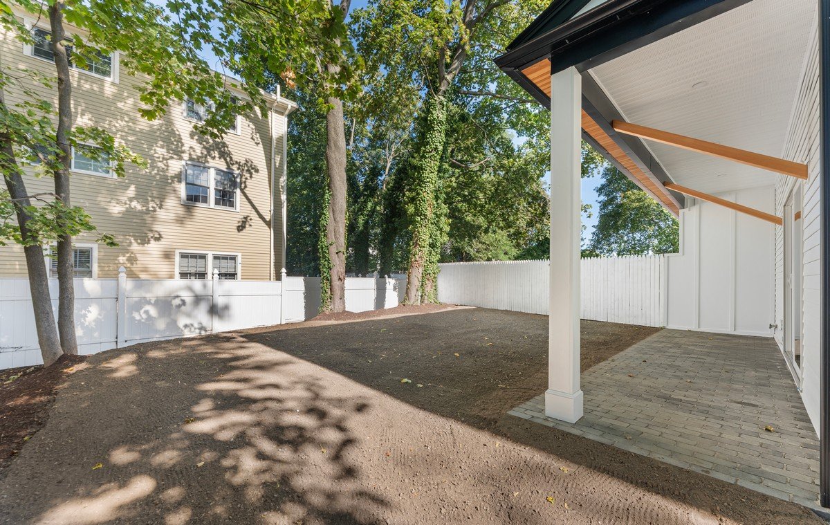 New Construction Duplex in Watertown MA- Covered Patio Area