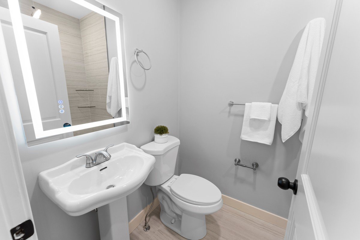 New Construction Duplex in Watertown MA- Bathroom With Pedastal Sink