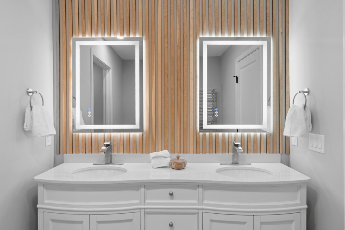 New Construction Duplex in Watertown MA- Lighted Bathroom Mirrors