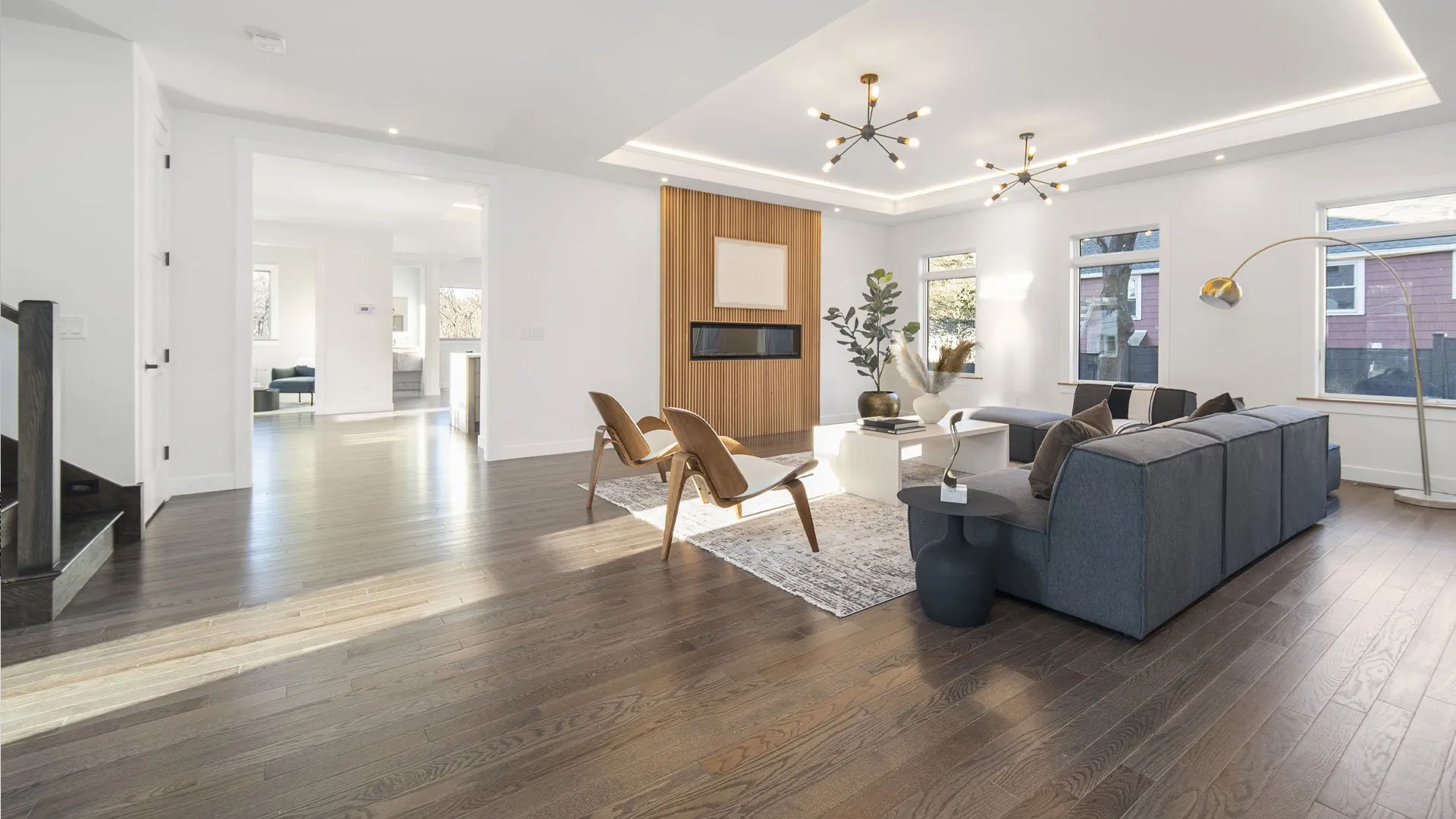 Luxury Home Design Builders MA NH- Living Room With Modern Lighting