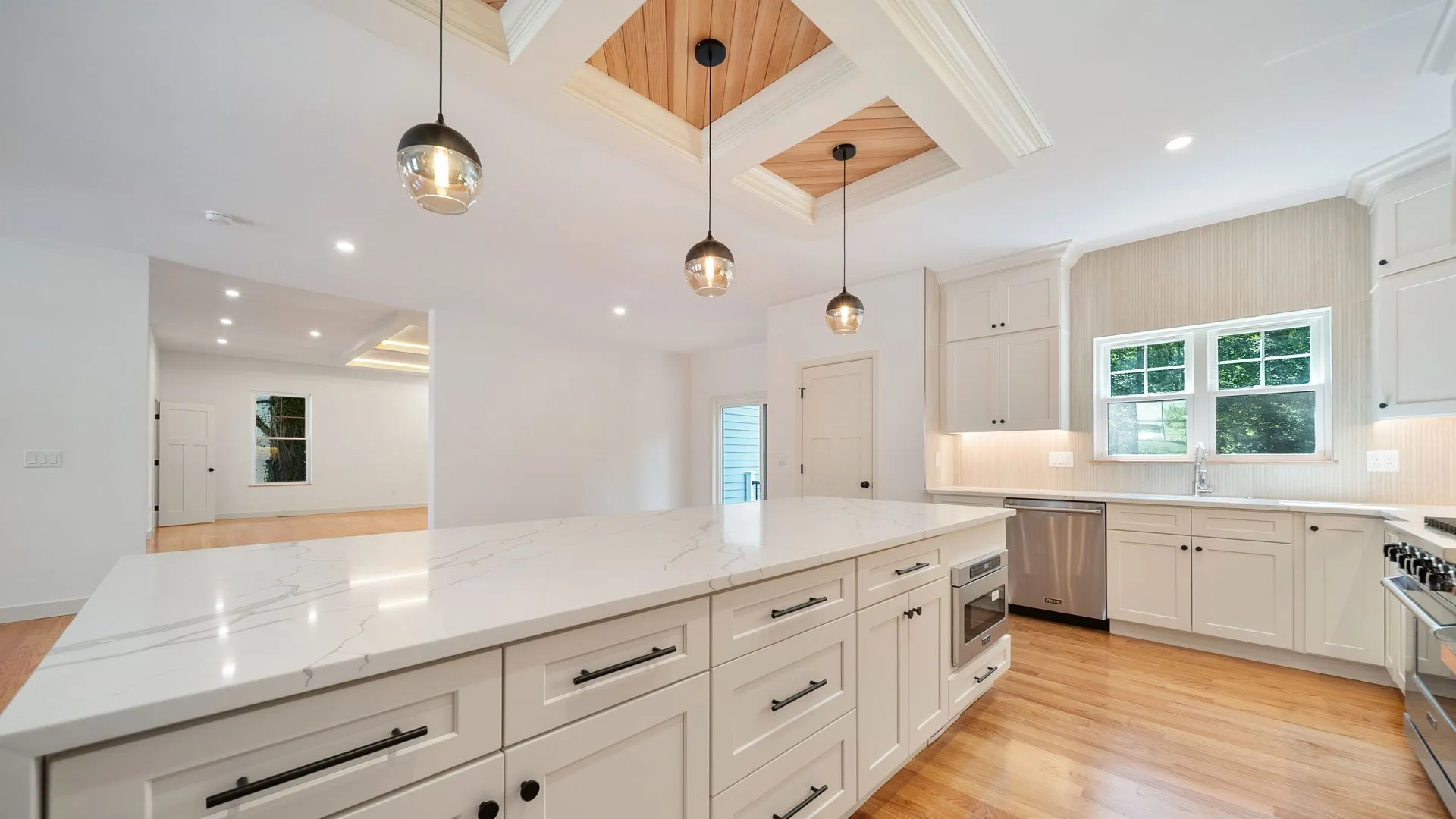Luxury Home Design Builders MA NH- Large Quartz Island