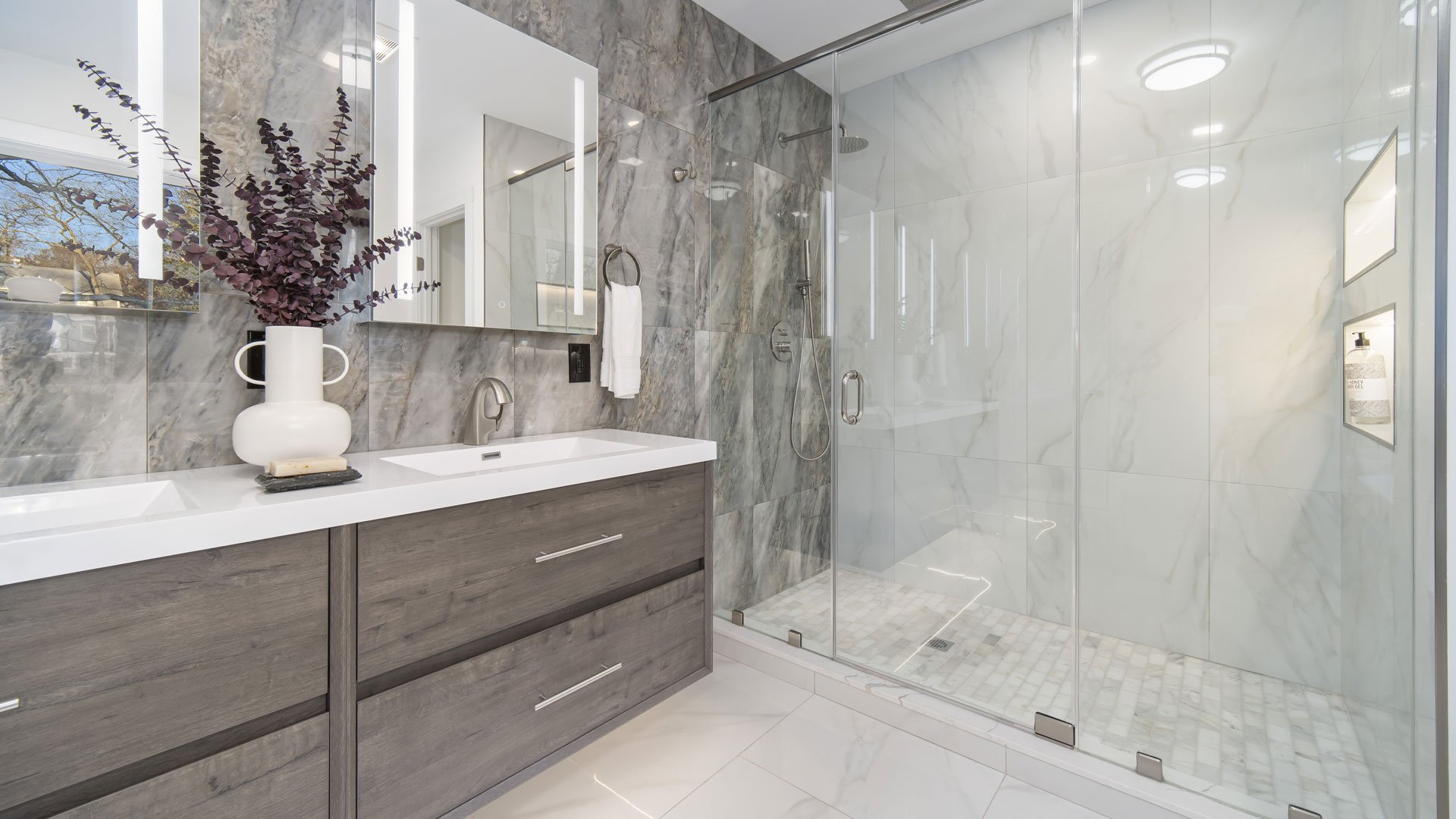Luxury Home Design Builders MA NH- Floor To Ceiling Glass Shower