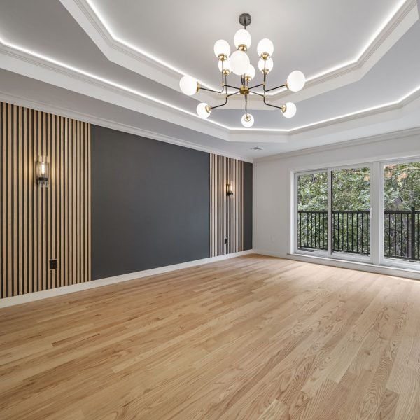 Interior of a newly constructed luxury home with open floor plan and natural light